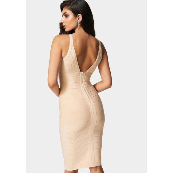 NWT Bebe Women's Beige Bandage Cocktail Dress Size S - Picture 8 of 9